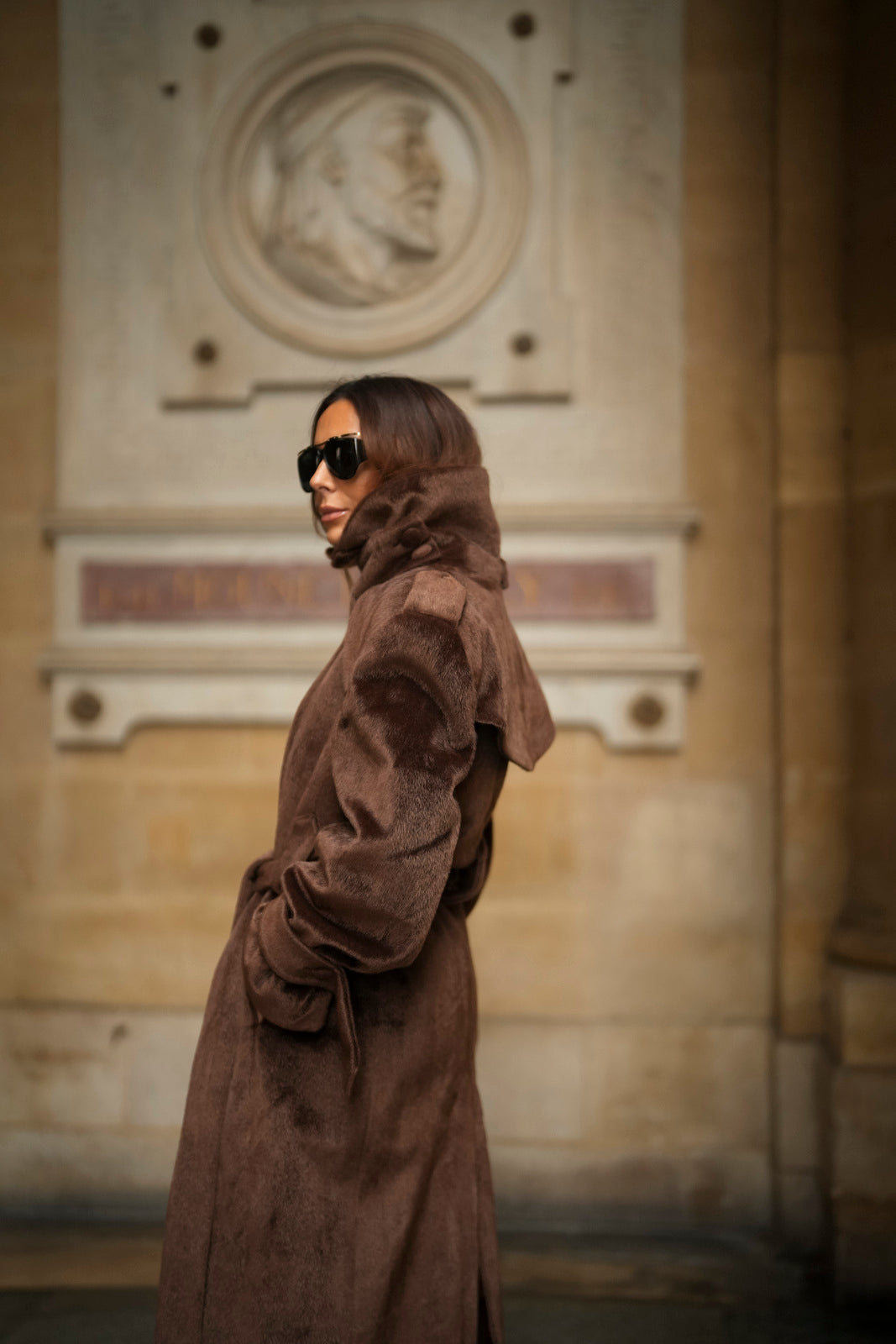 SOPRABITO LUNGO IN LANA RASATA MARRONE