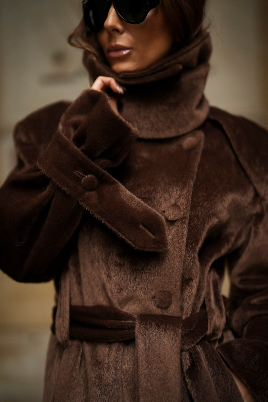 SOPRABITO LUNGO IN LANA RASATA MARRONE