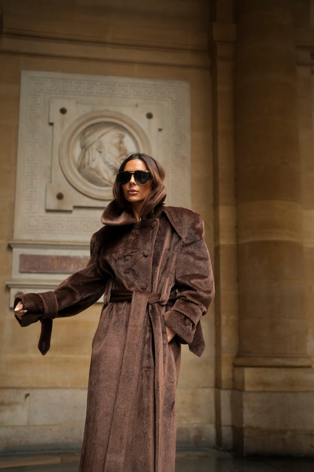 SOPRABITO LUNGO IN LANA RASATA MARRONE