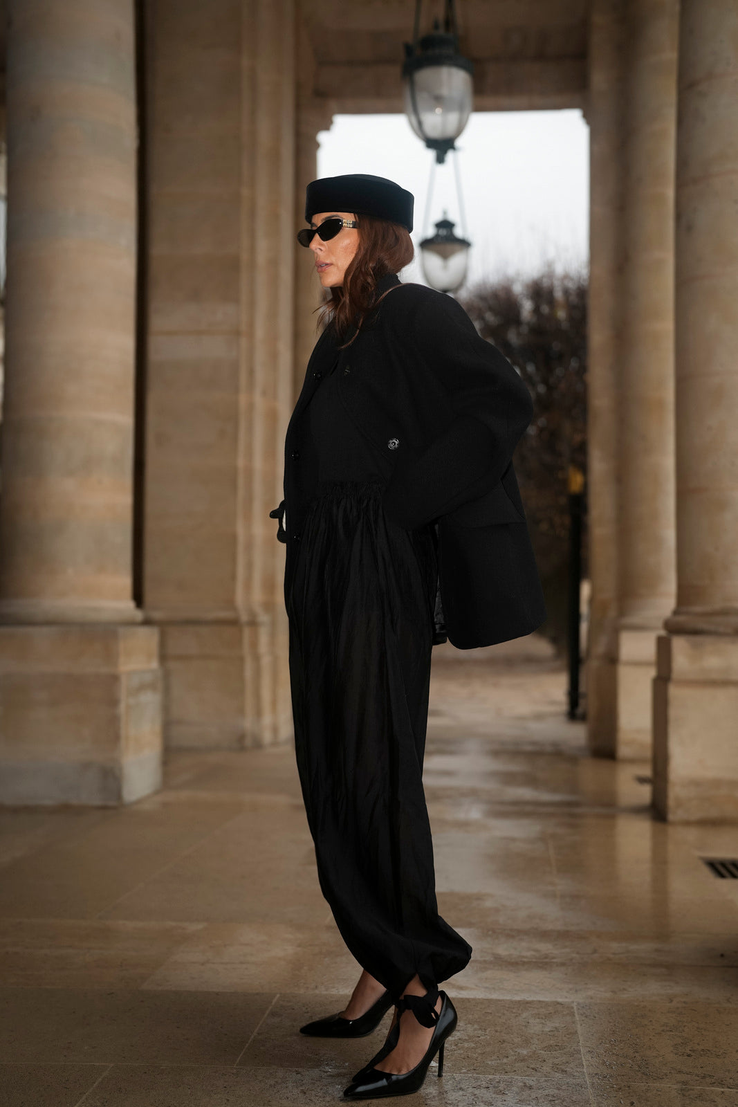 SHEER BLACK BOMBACHA TROUSERS