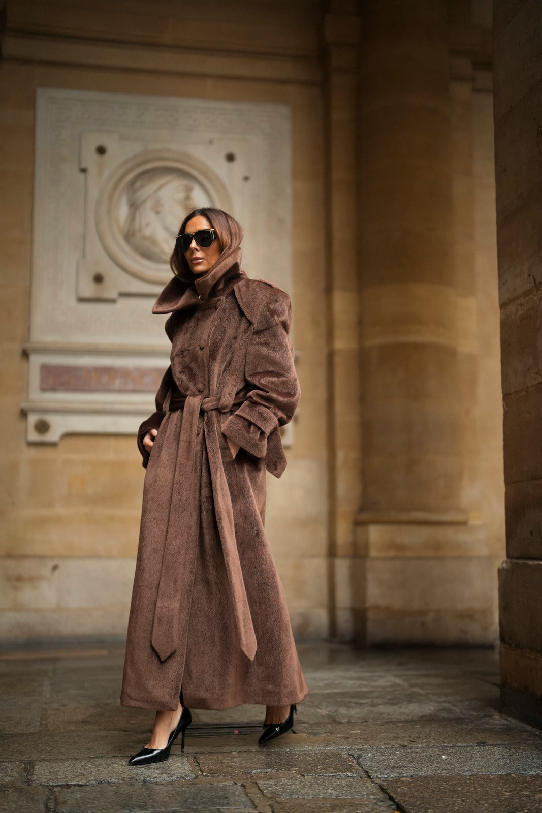 SOPRABITO LUNGO IN LANA RASATA MARRONE