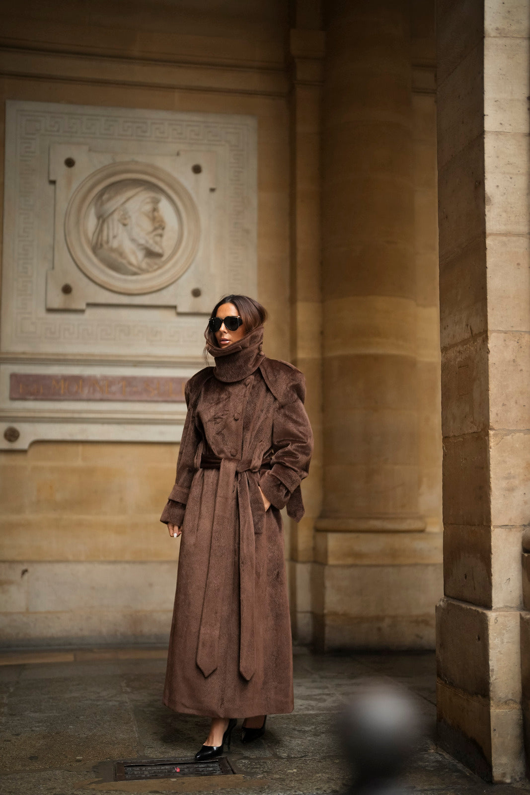 SOPRABITO LUNGO IN LANA RASATA MARRONE