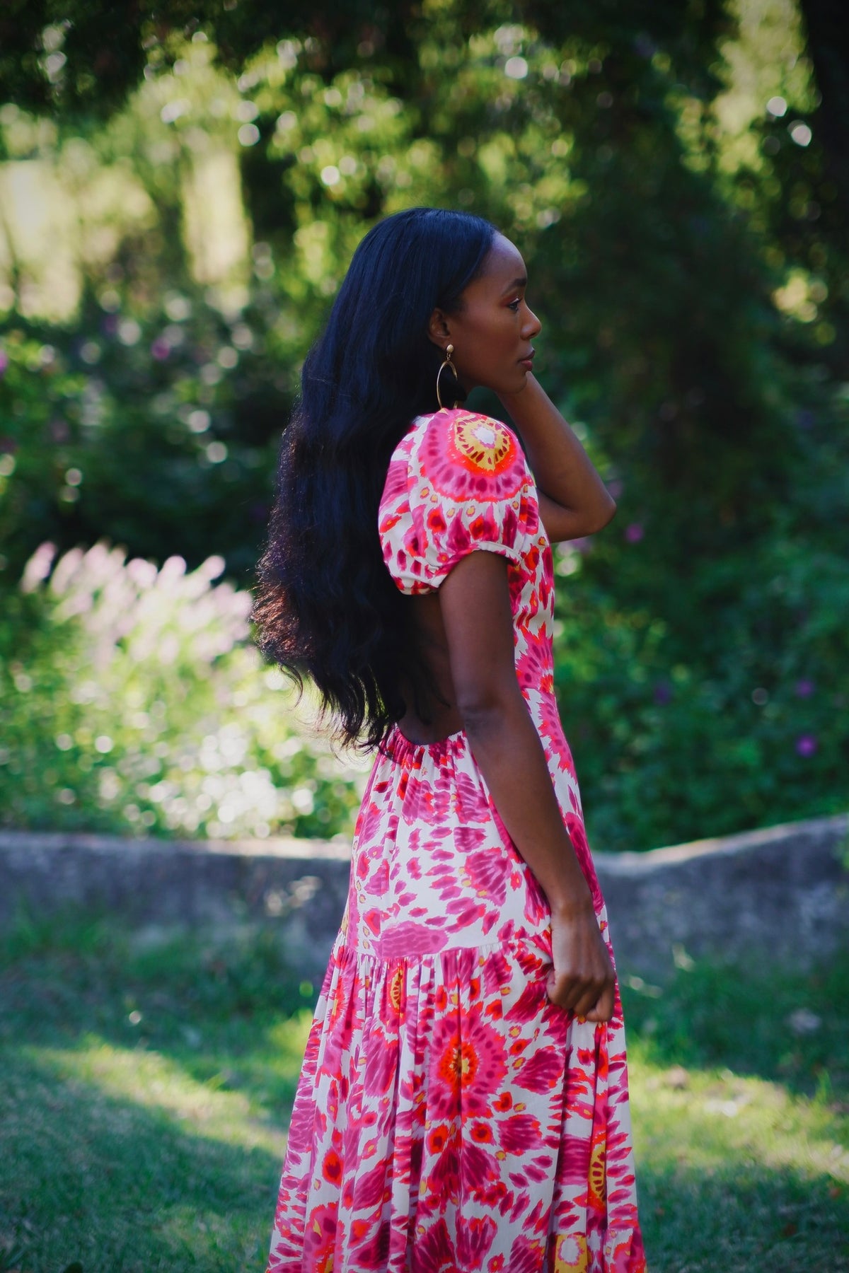 LONG PINK DRESS WITH FLORAL PRINT