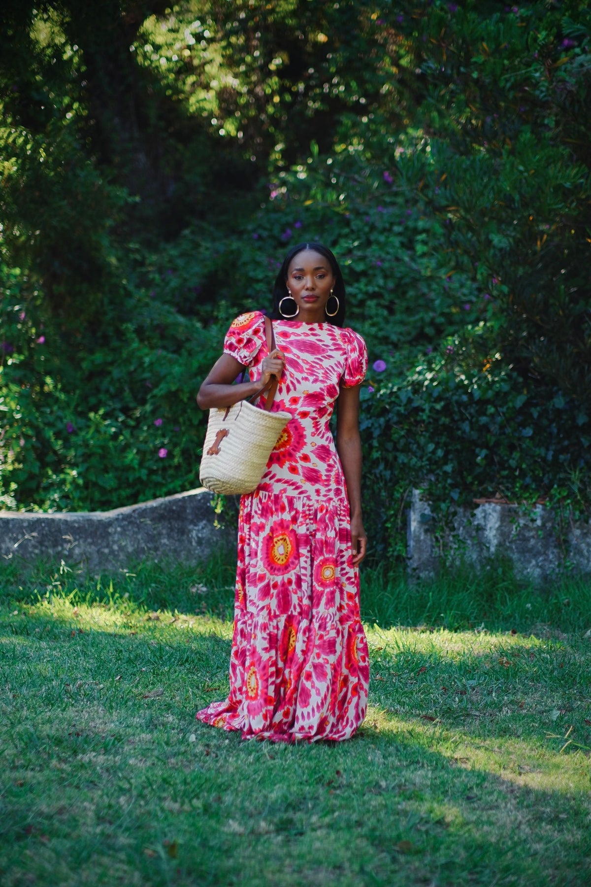 LONG PINK DRESS WITH FLORAL PRINT