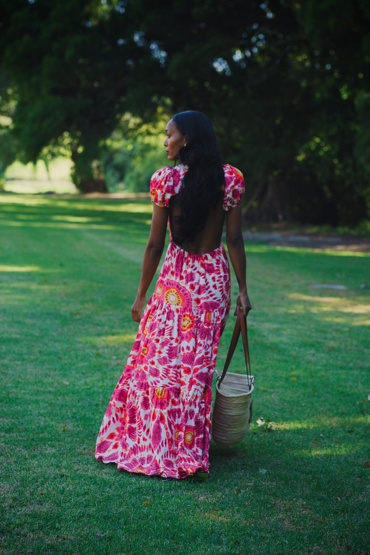 LONG PINK DRESS WITH FLORAL PRINT