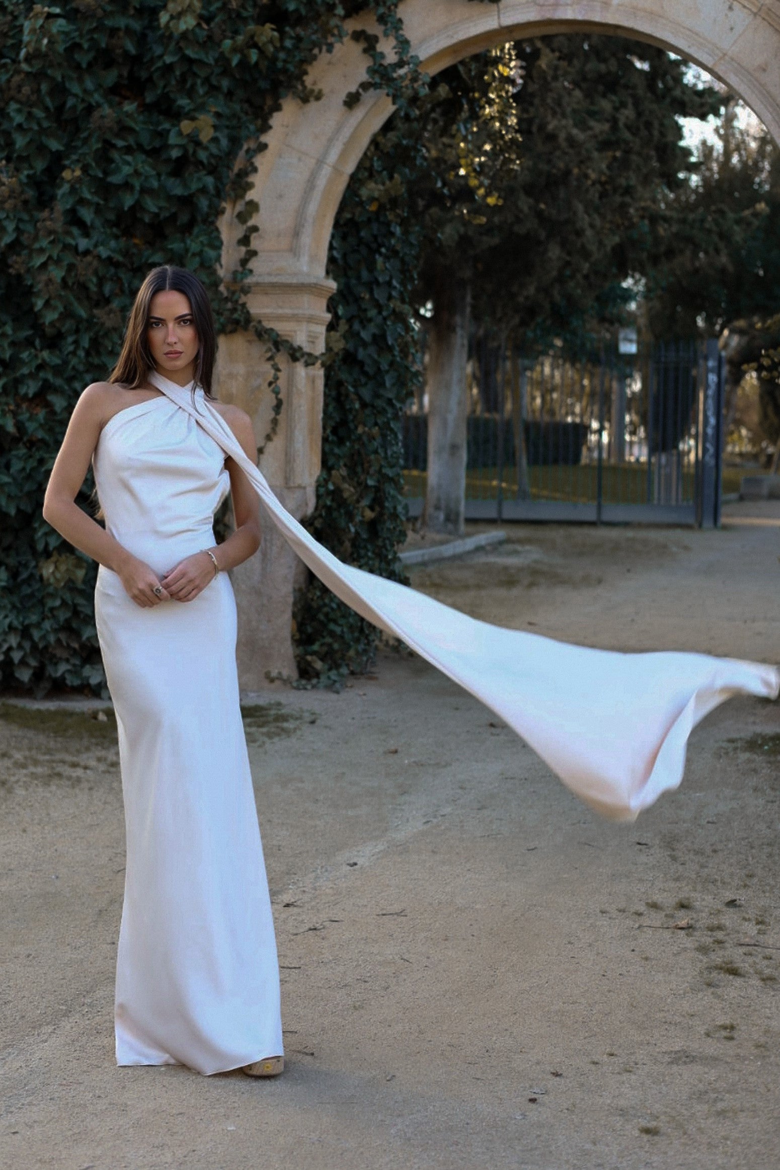 LONG NEUTRAL DRESS WITH CAPE - KAO LONG NEUTRAL DRESS WITH CAPE - KAO