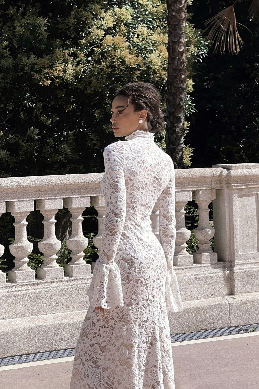 WHITE LACE DRESS WITH COLLAR - KAO WHITE LACE DRESS WITH COLLAR - KAO