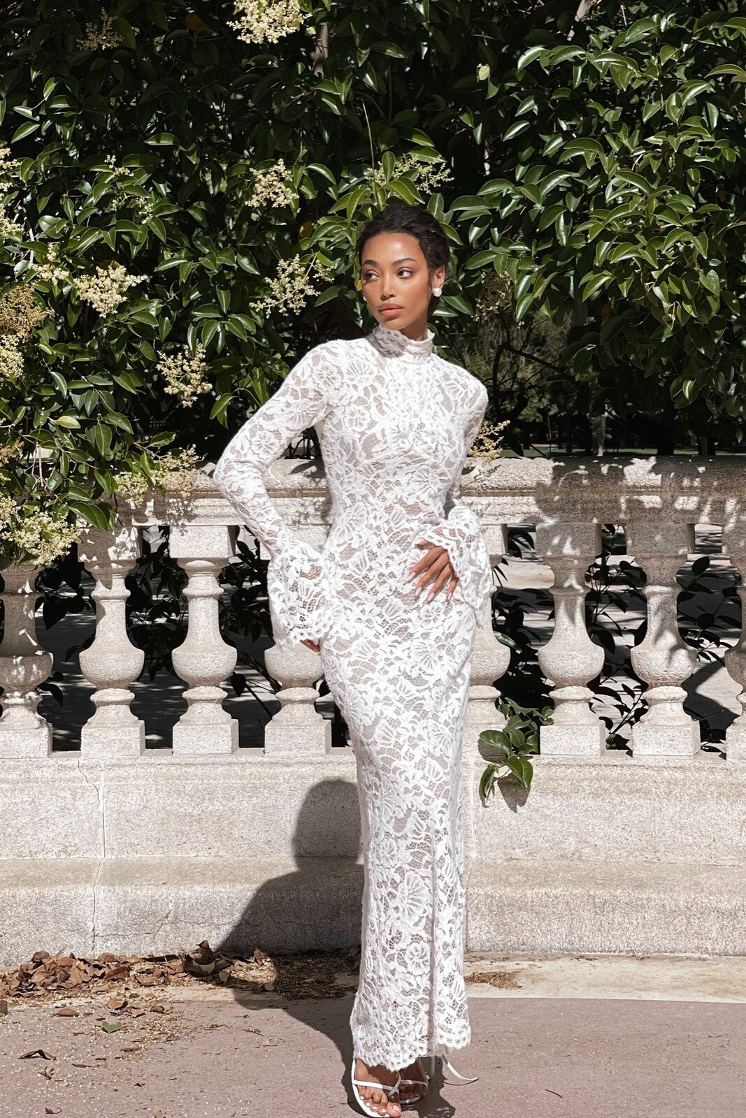 WHITE LACE DRESS WITH COLLAR - KAO WHITE LACE DRESS WITH COLLAR - KAO