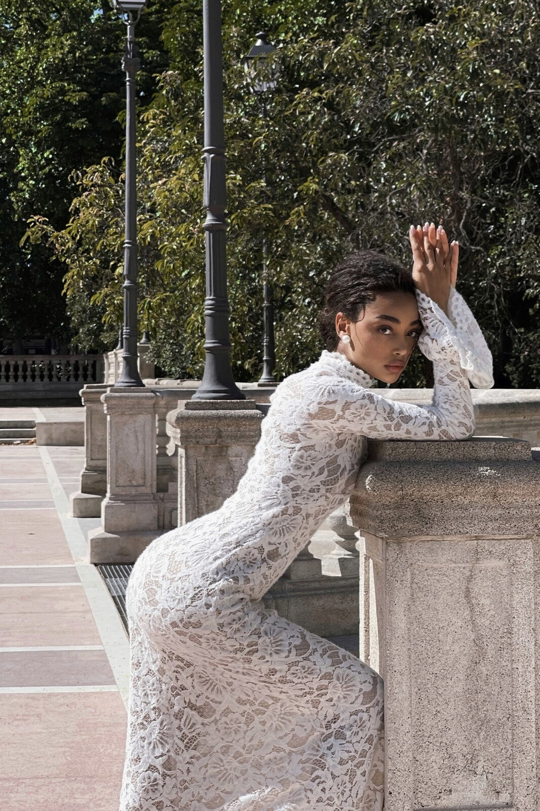 WHITE LACE DRESS WITH COLLAR - KAO WHITE LACE DRESS WITH COLLAR - KAO