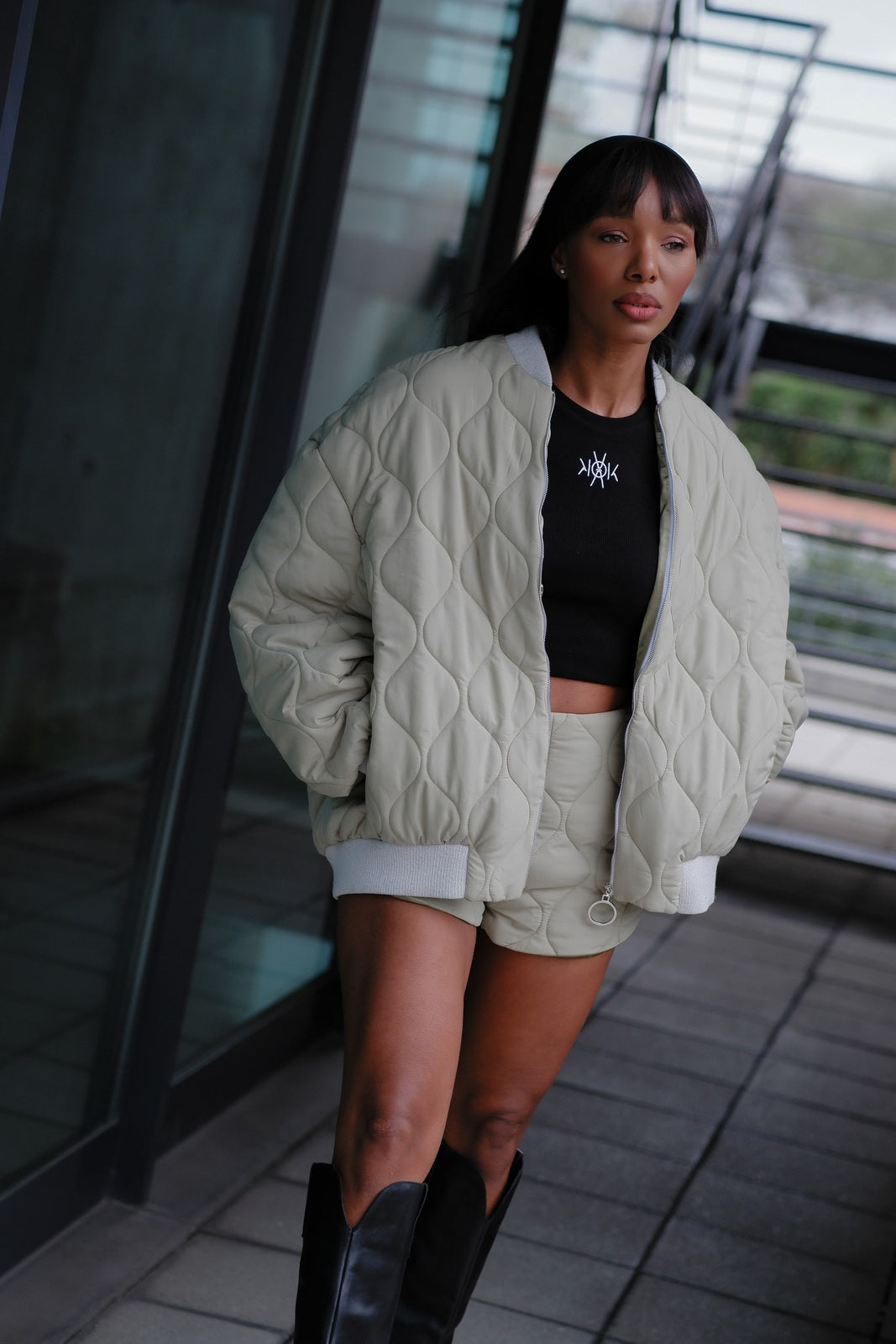 GREEN QUILTED OVERSIZED JACKET