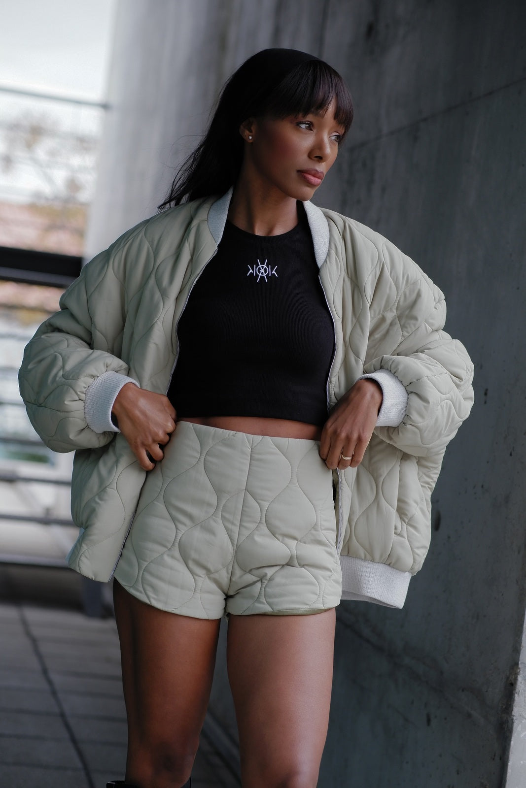 GREEN QUILTED OVERSIZED JACKET