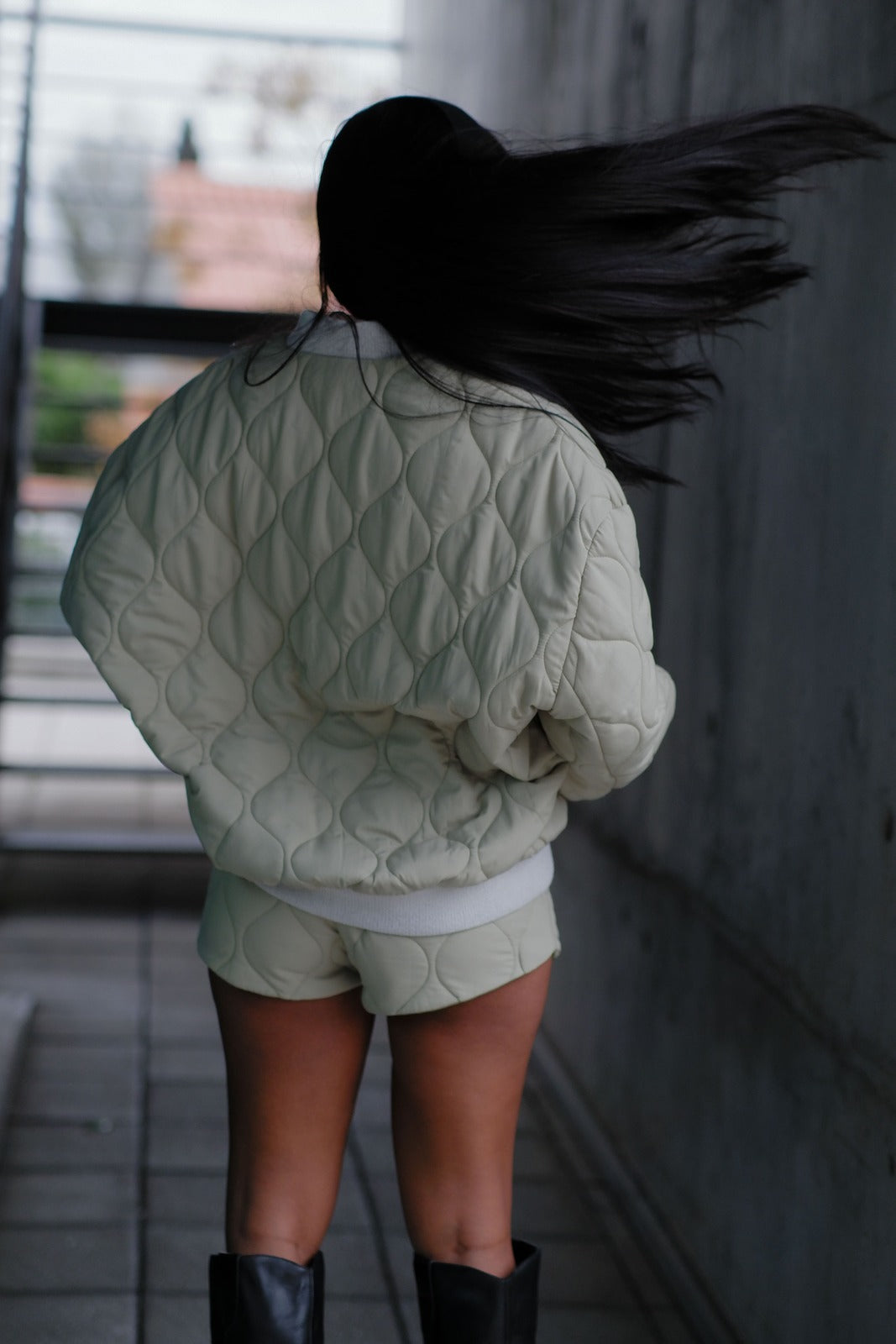 GREEN QUILTED OVERSIZED JACKET