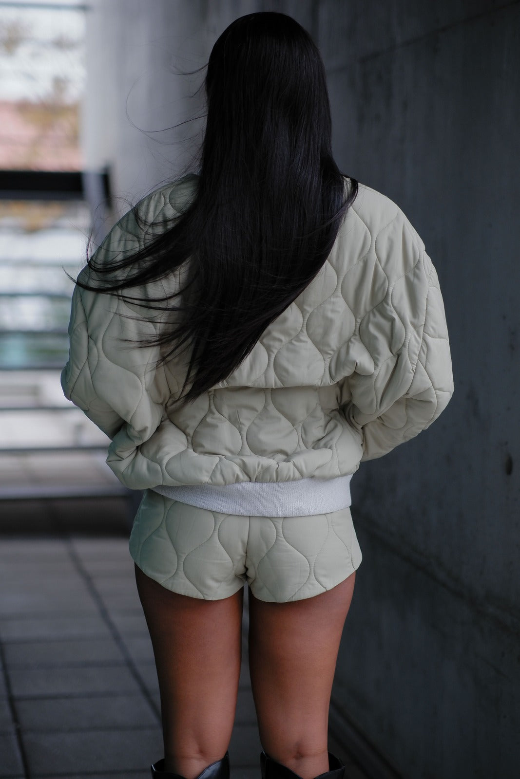 GREEN QUILTED OVERSIZED JACKET