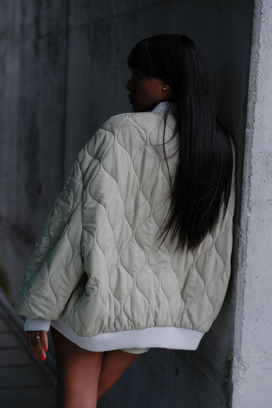 GREEN QUILTED OVERSIZED JACKET