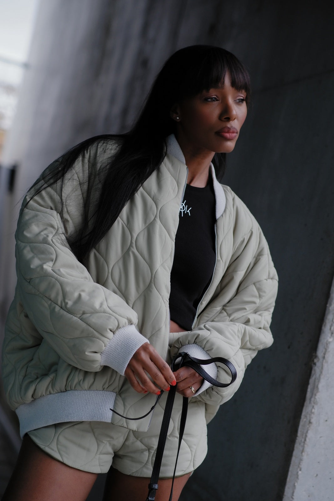 GREEN QUILTED OVERSIZED JACKET