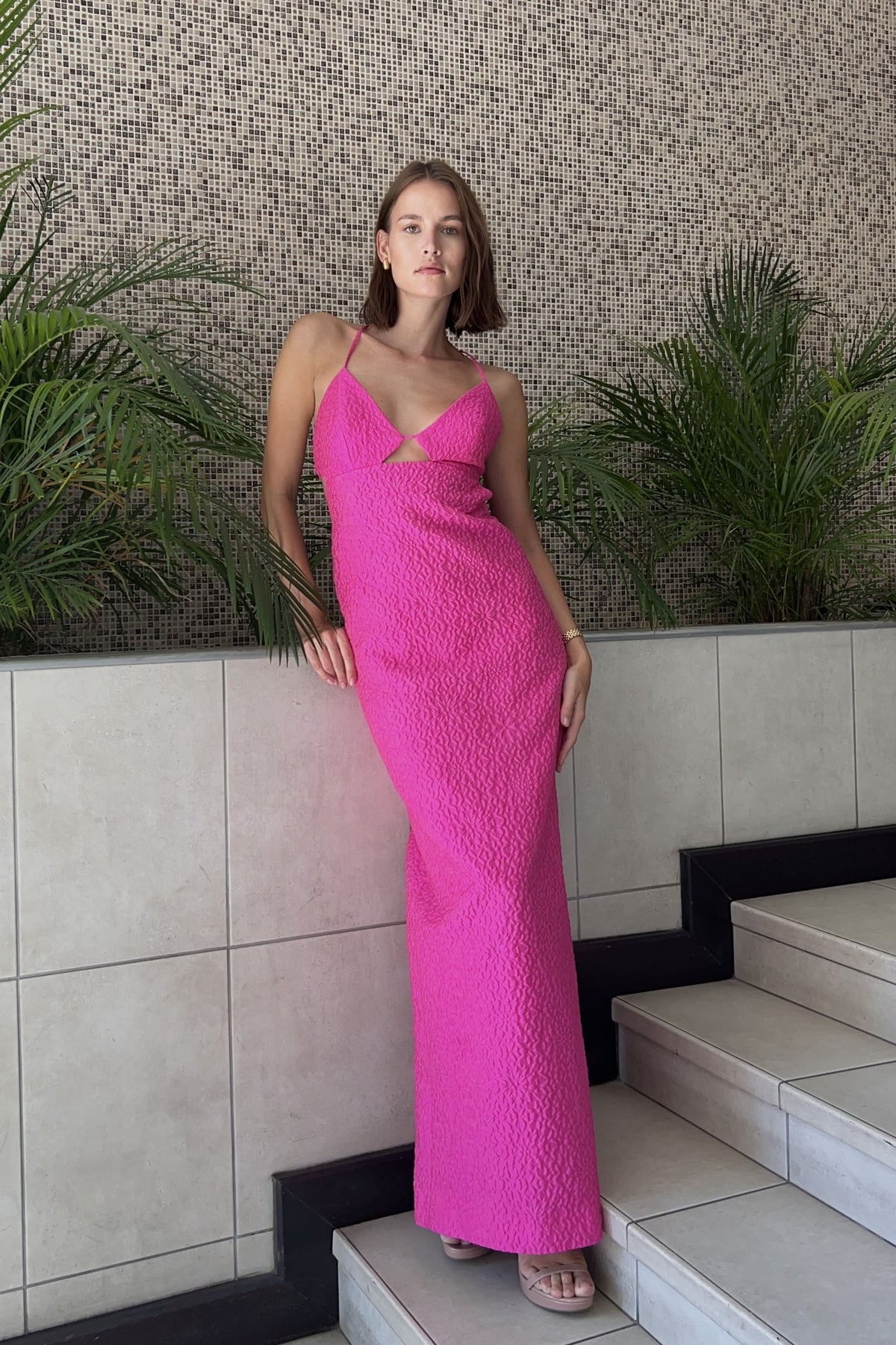 VESTIDO COMPRIDO JACQUARD ROSA