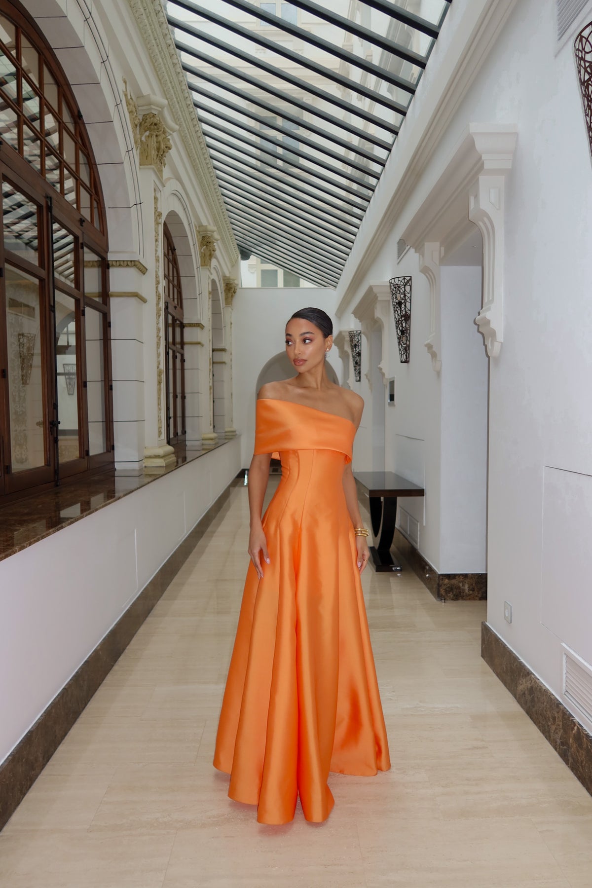 ORANGE MIKADO LONG DRESS