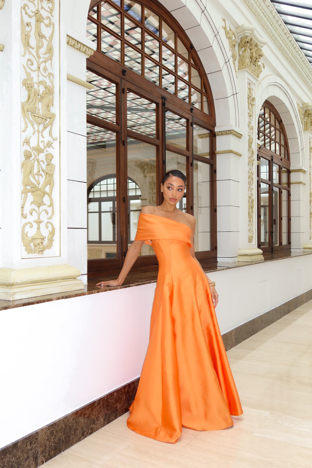ORANGE MIKADO LONG DRESS