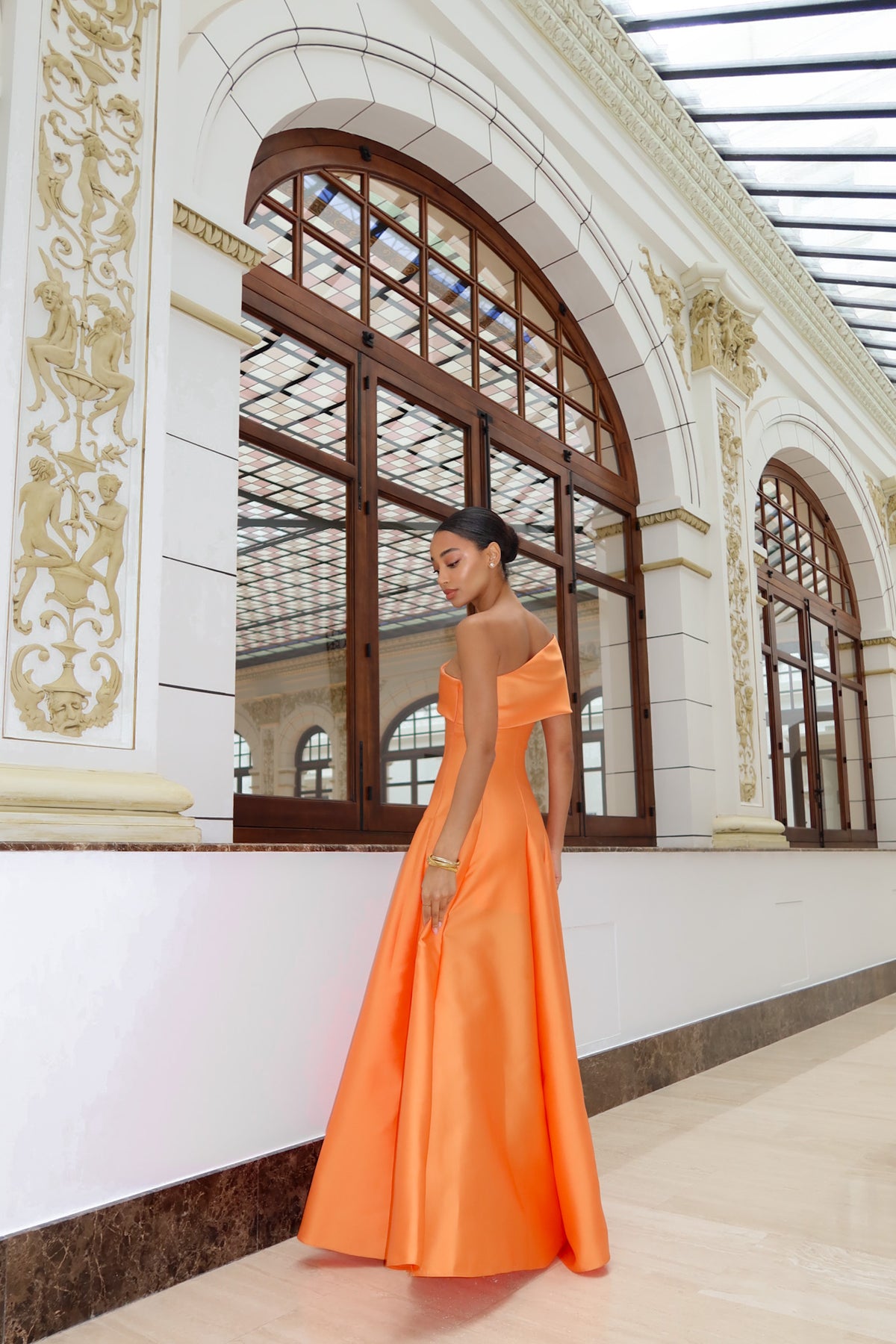 ORANGE MIKADO LONG DRESS