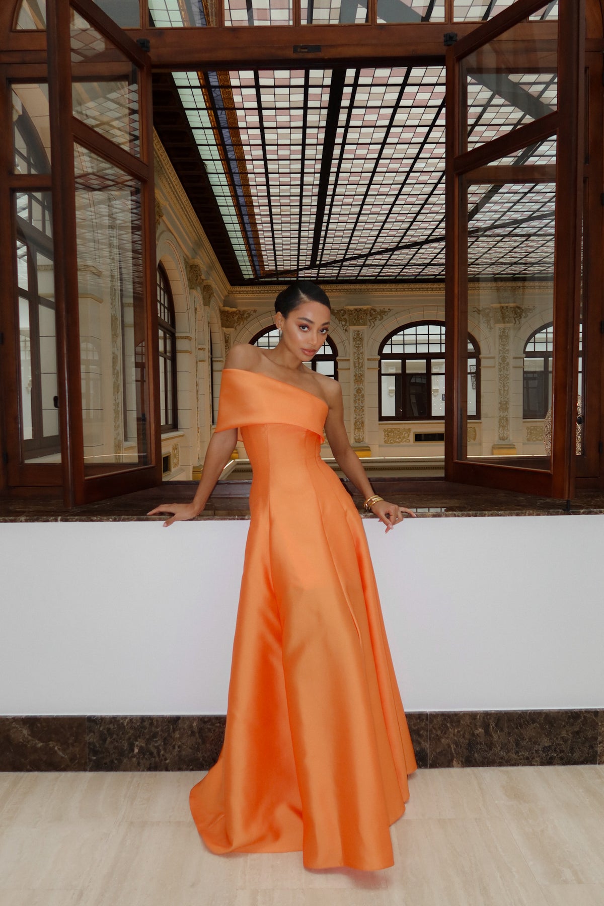 ORANGE MIKADO LONG DRESS