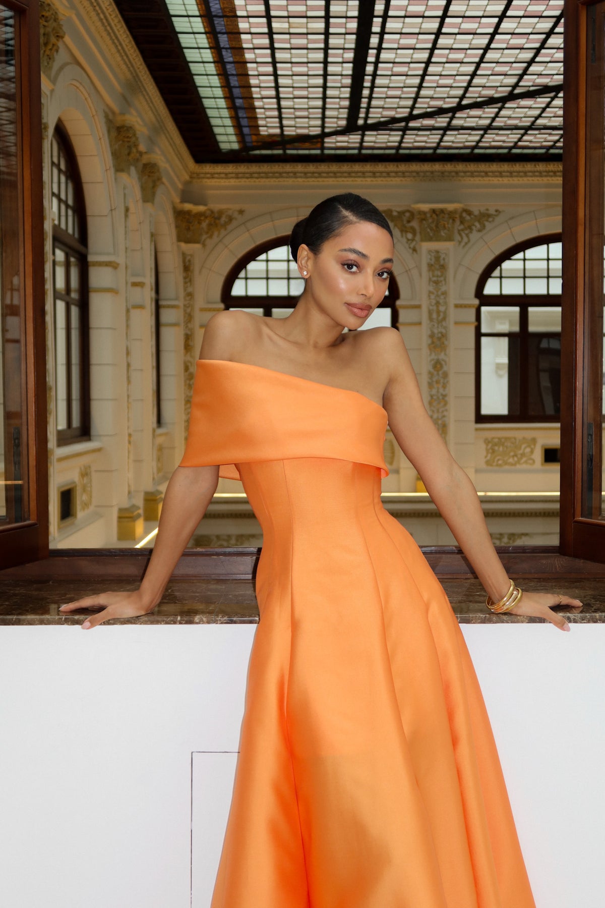 ORANGE MIKADO LONG DRESS