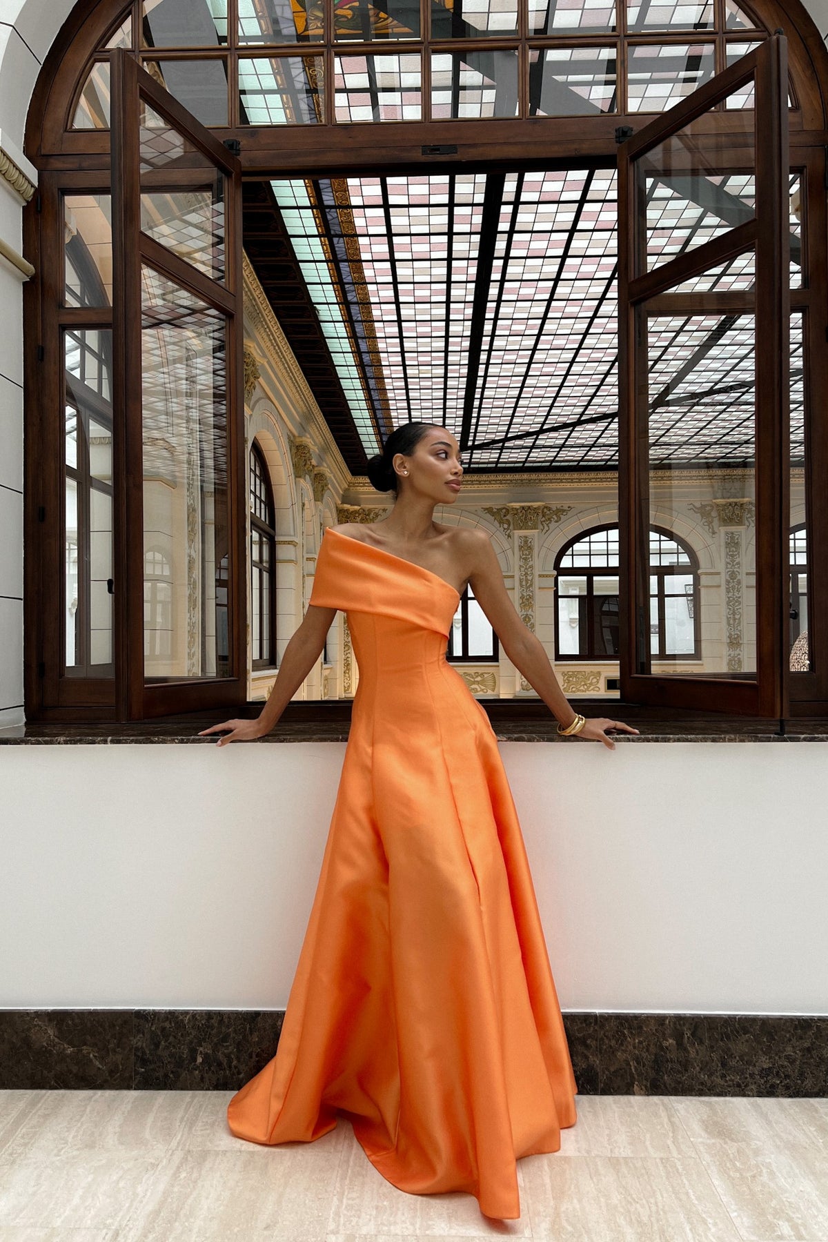 ORANGE MIKADO LONG DRESS