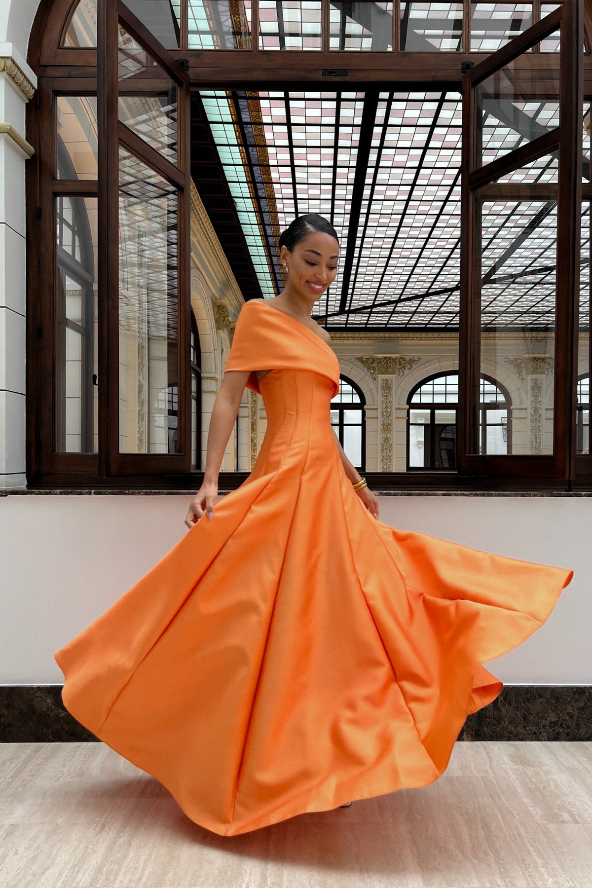 ORANGE MIKADO LONG DRESS