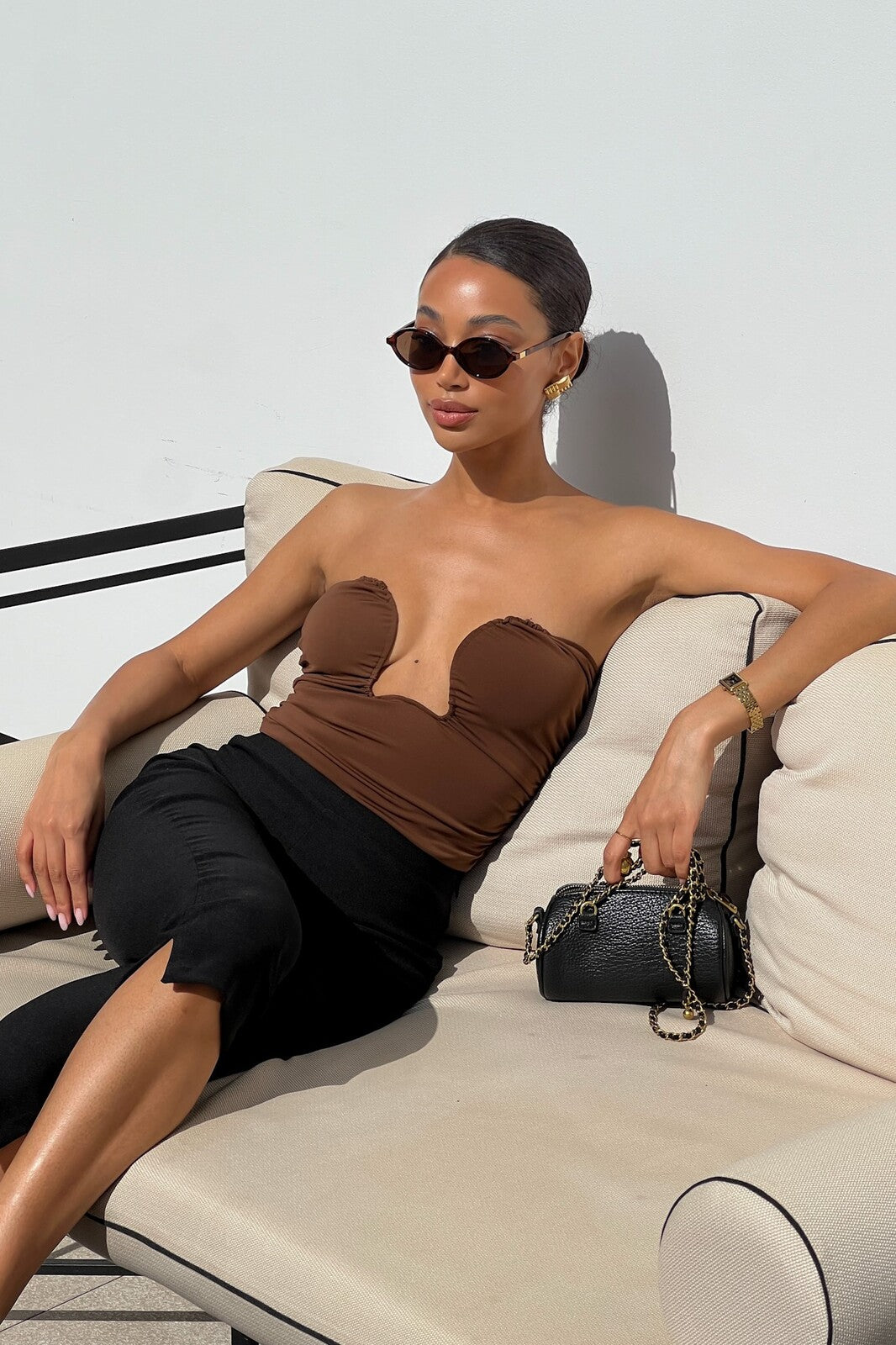 BROWN TOP WITH HEART NECKLINE