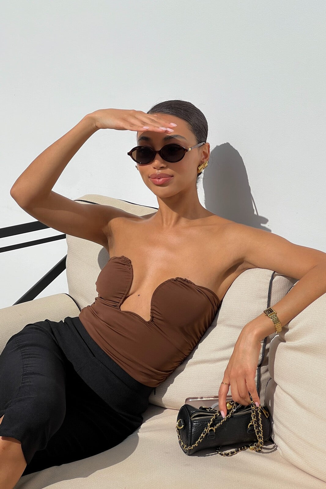 BROWN TOP WITH HEART NECKLINE