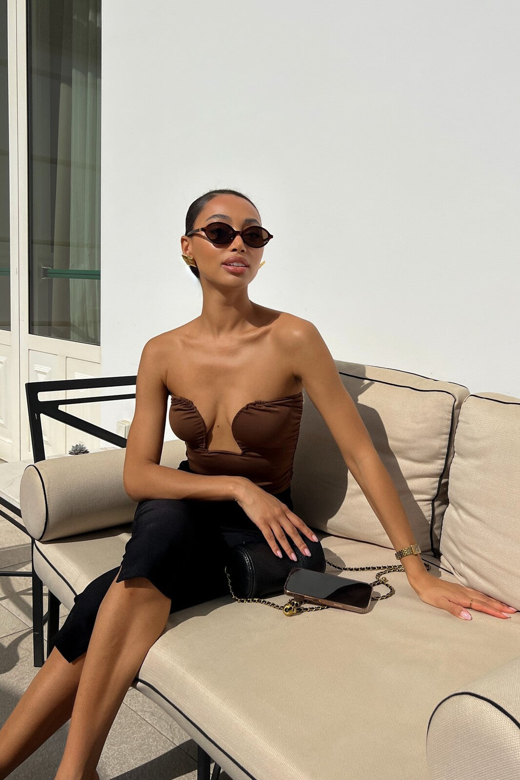 BROWN TOP WITH HEART NECKLINE