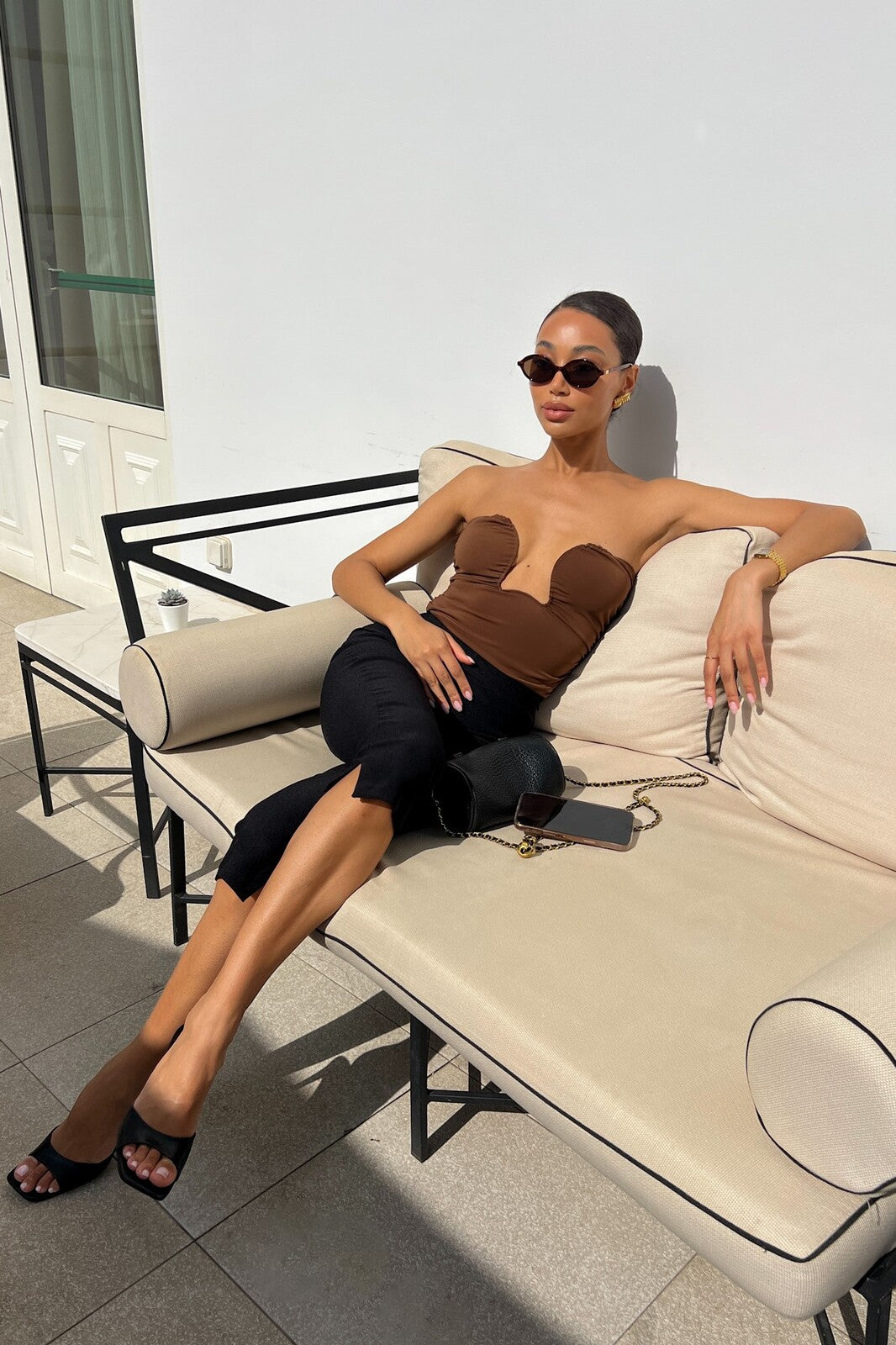 BROWN TOP WITH HEART NECKLINE