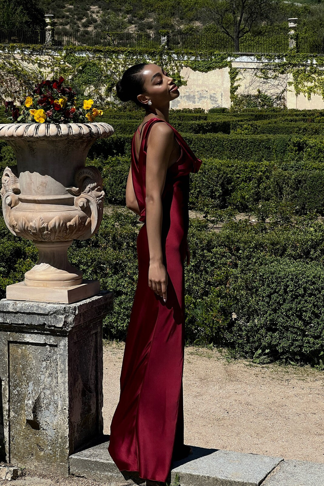 draped burgundy dress Reiss Satin Asymmetric Draped Maxi Dress in Burgundy