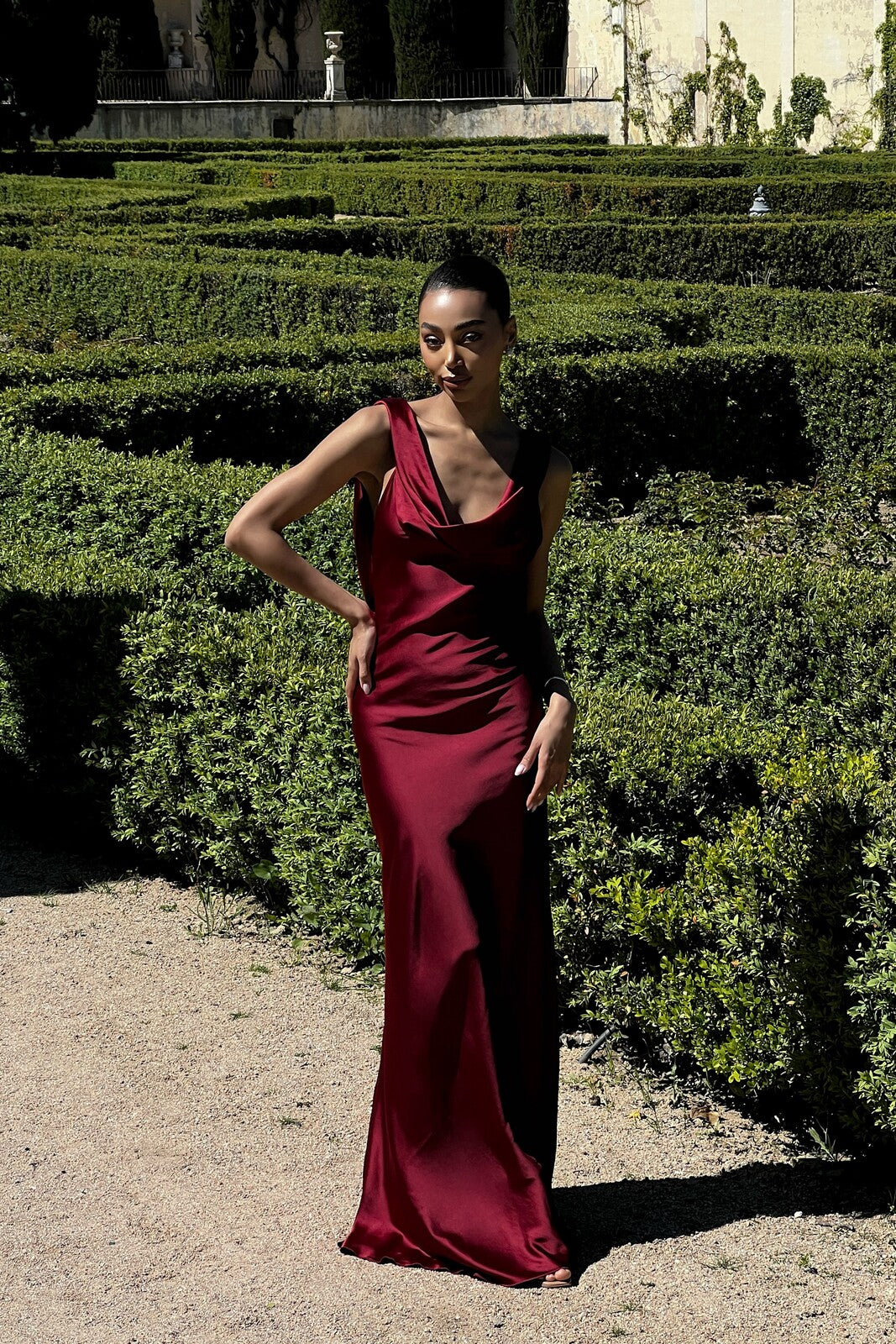 BORDEAUX DRESS WITH DRAPED NECKLINE - KAO BORDEAUX DRESS WITH DRAPED NECKLINE - KAO
