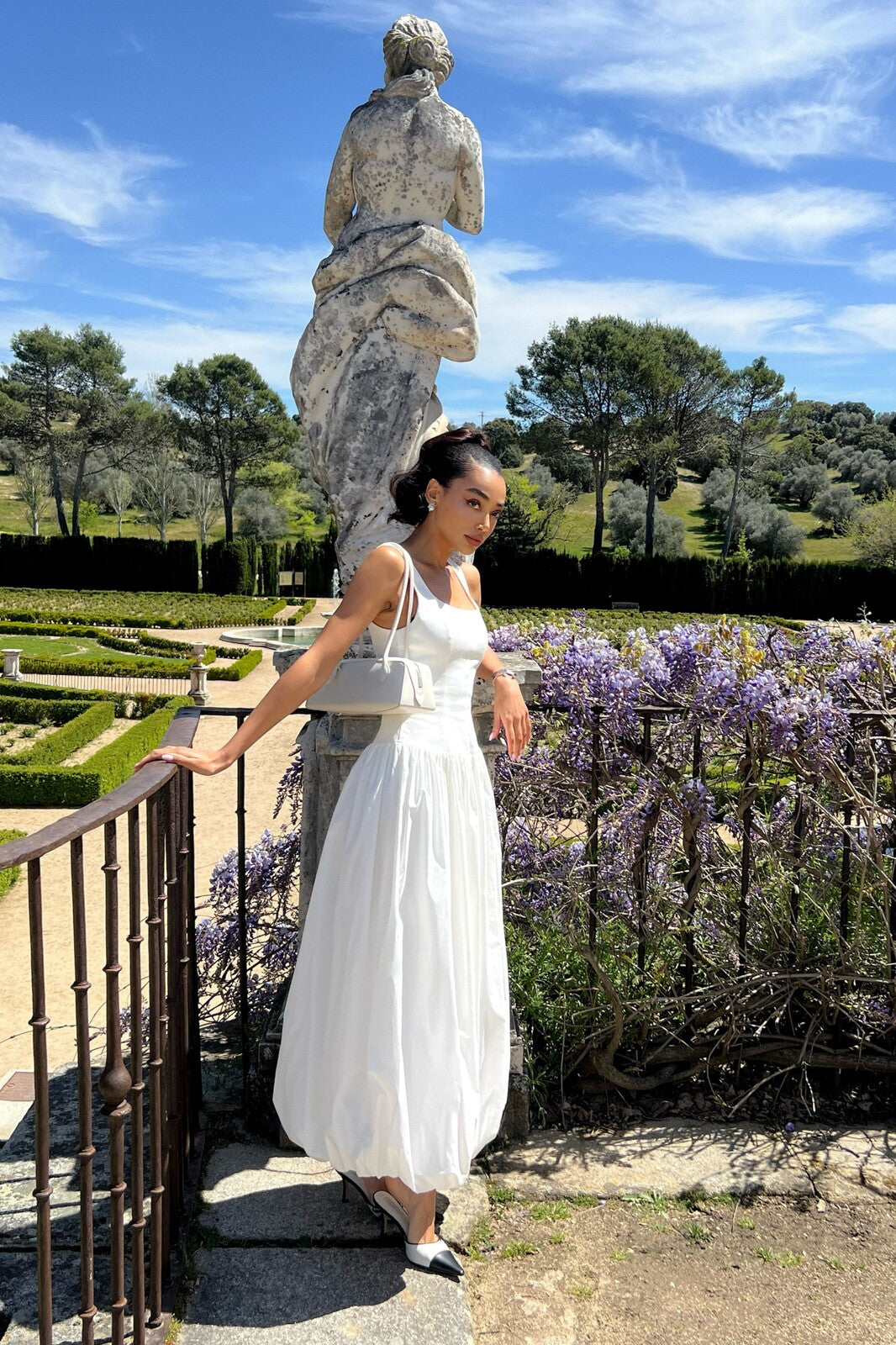 VESTIDO MIDI BLANCO EFECTO GLOBO