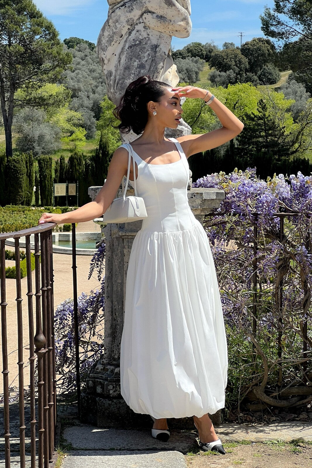 VESTIDO MIDI BLANCO EFECTO GLOBO