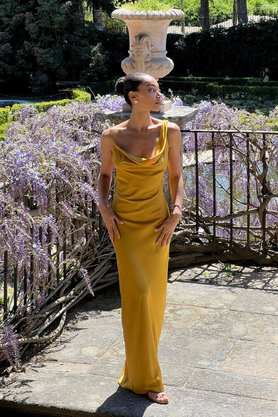LONG FLOWY GOLD DRESS - KAO LONG FLOWY GOLD DRESS - KAO