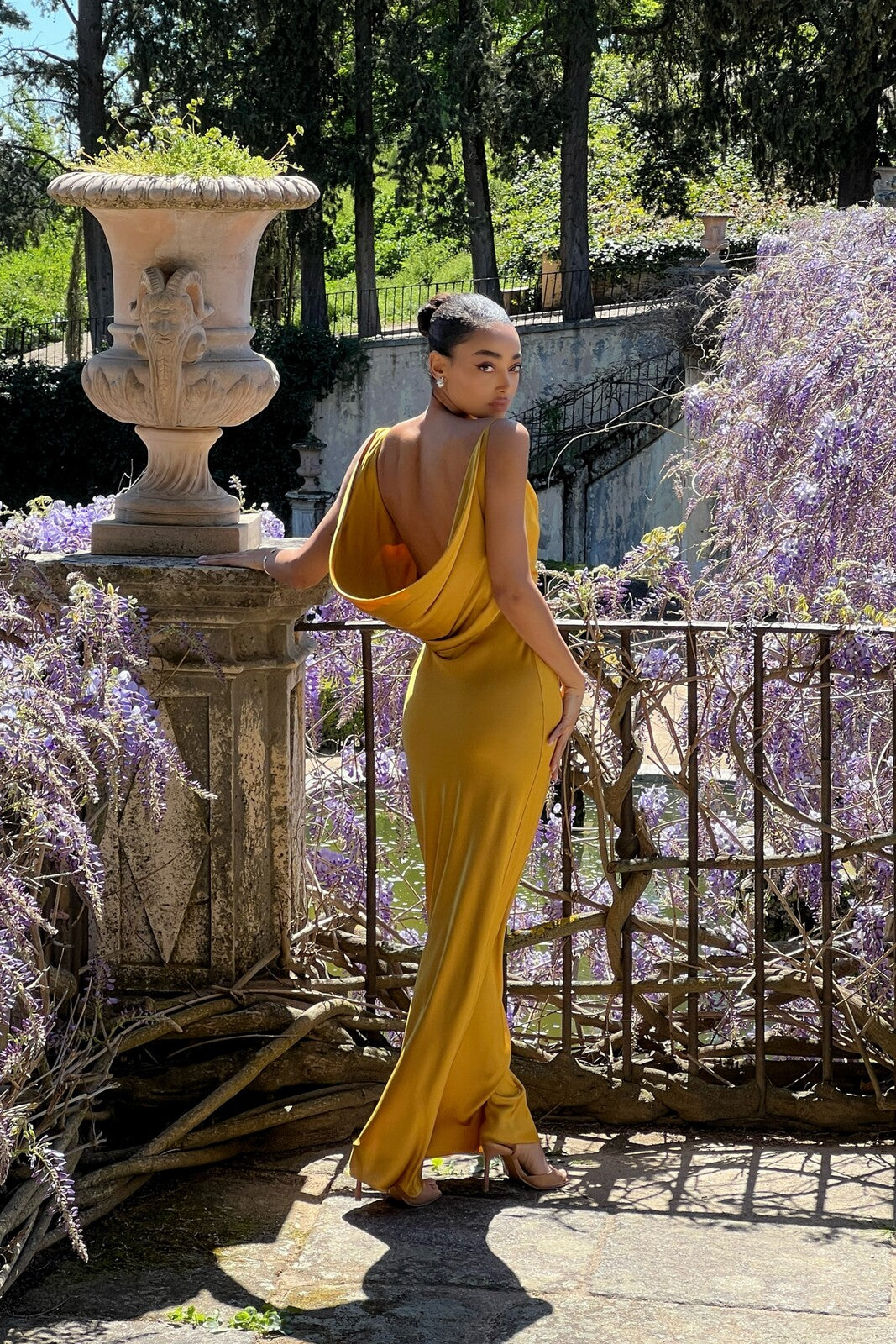 LONG FLOWY GOLD DRESS