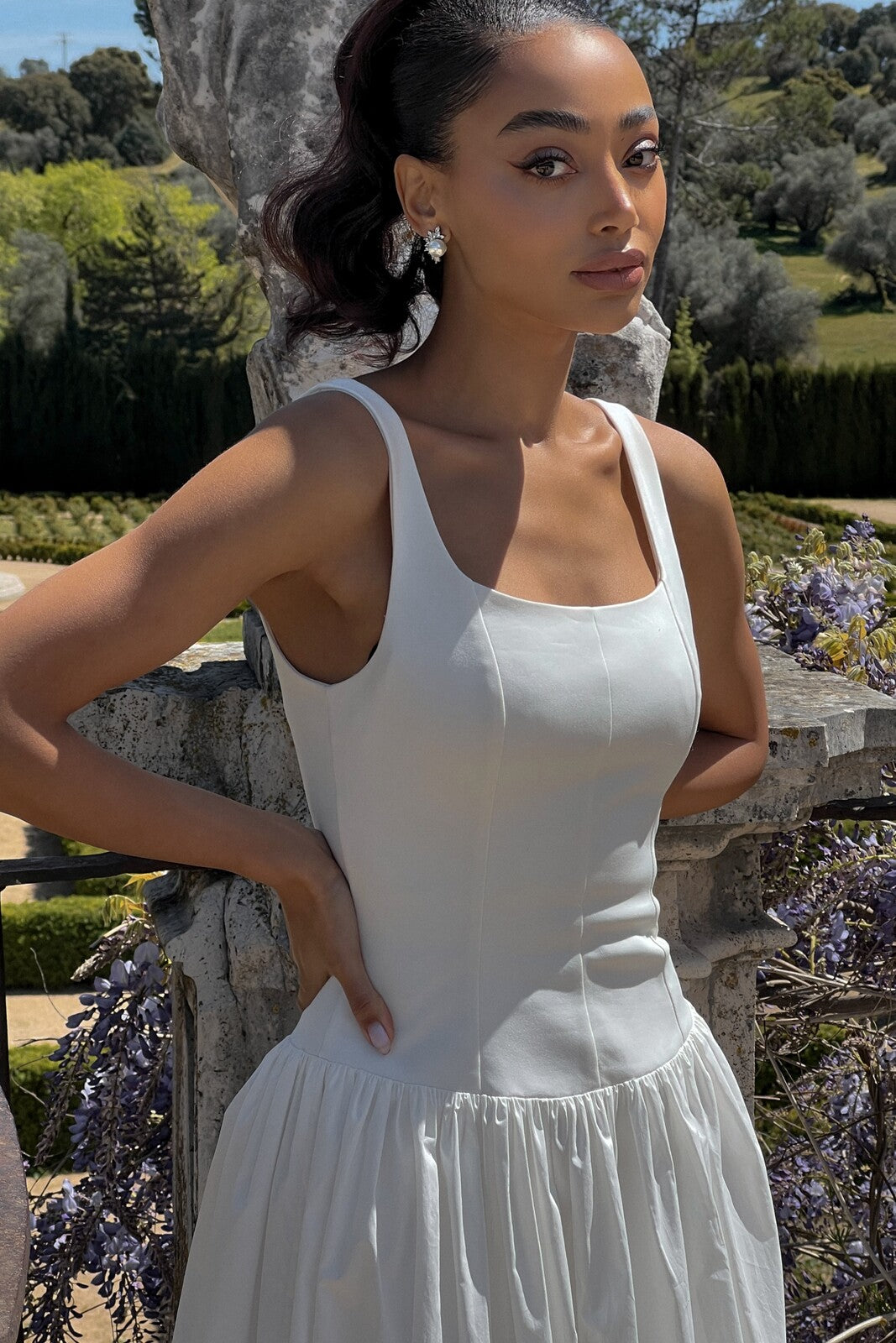 VESTIDO MIDI BLANCO EFECTO GLOBO