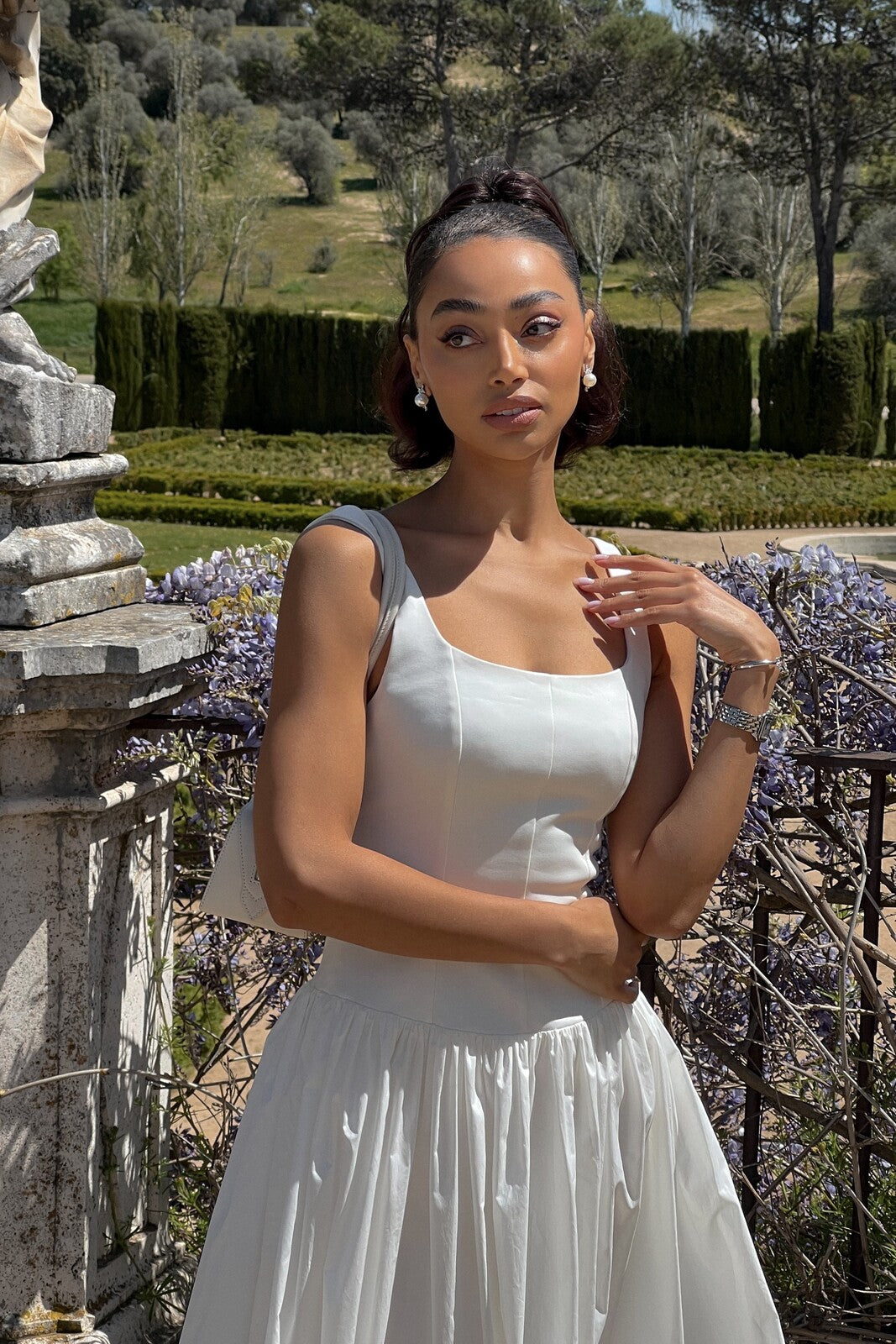 VESTIDO MIDI BLANCO EFECTO GLOBO