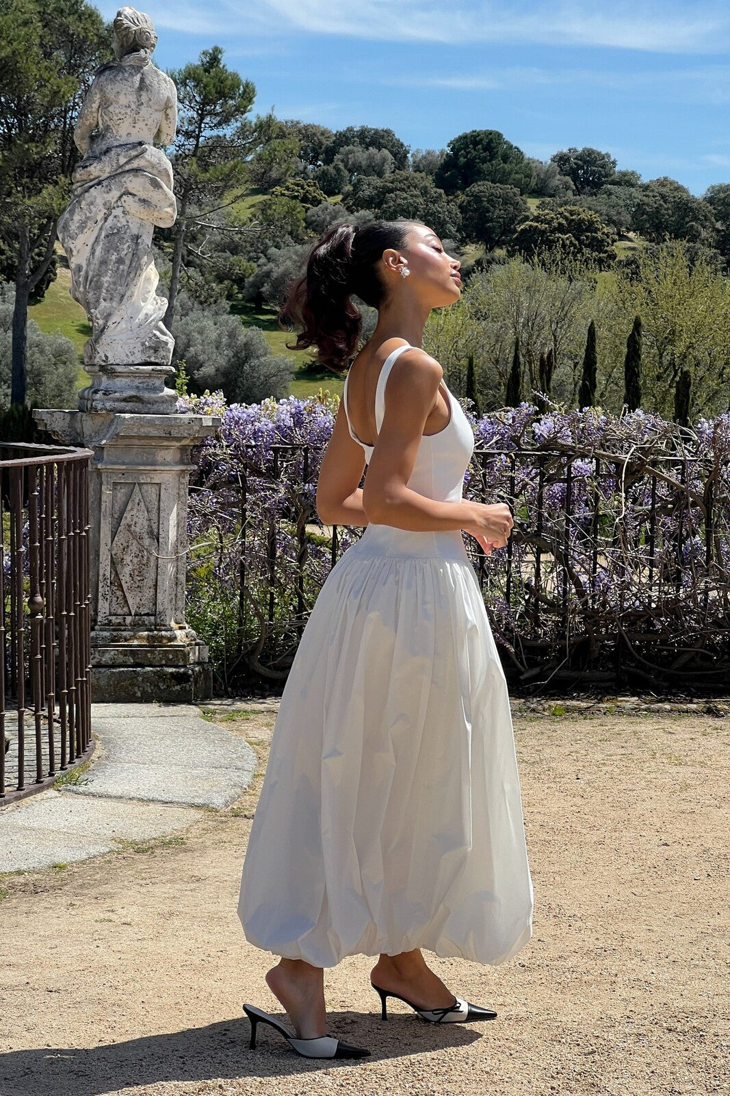 VESTIDO MIDI BLANCO EFECTO GLOBO