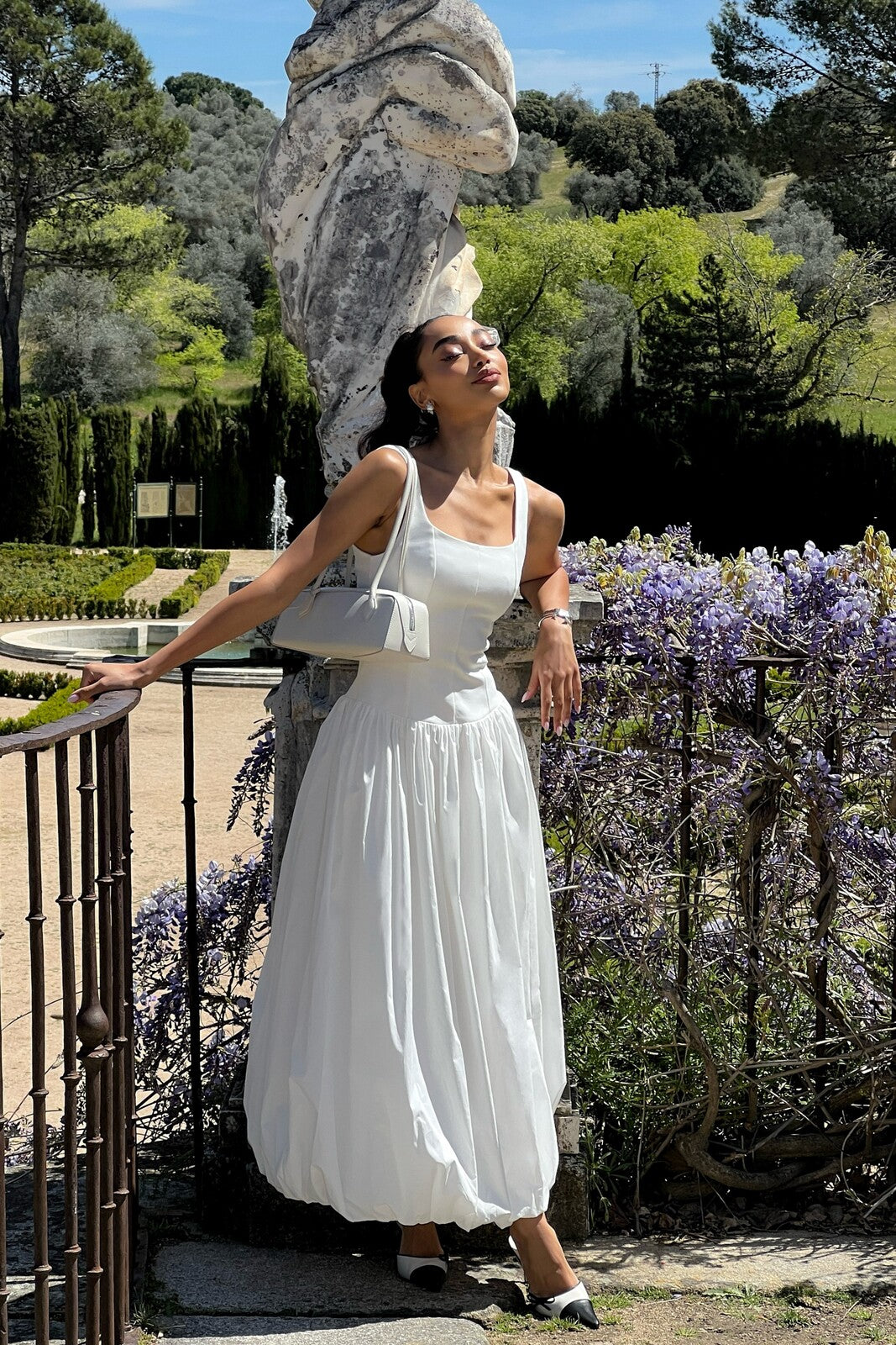VESTIDO MIDI BLANCO EFECTO GLOBO