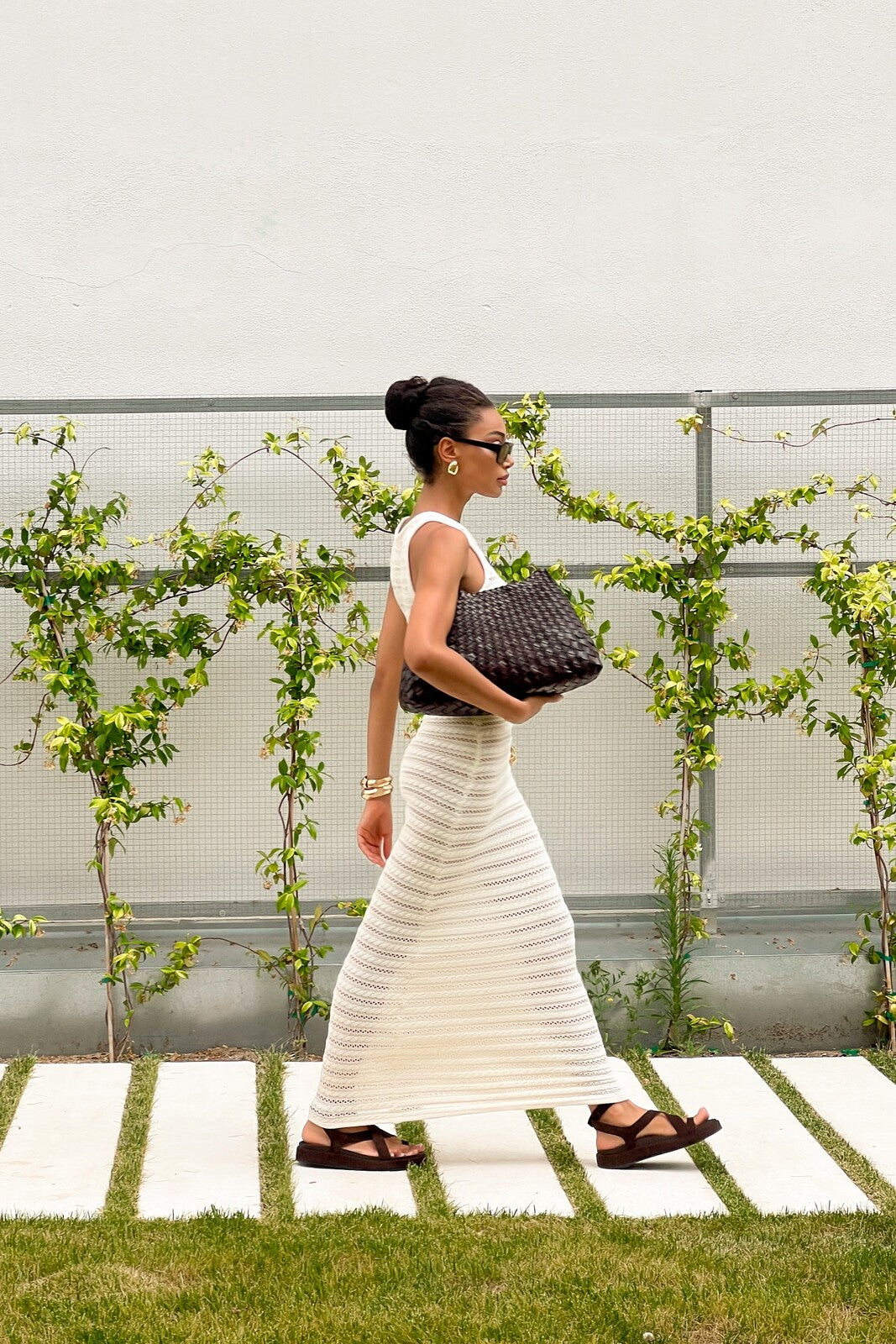 VESTIDO DE PUNTO PERLA CON PATRÓN DE TRENZA SIN FORRO