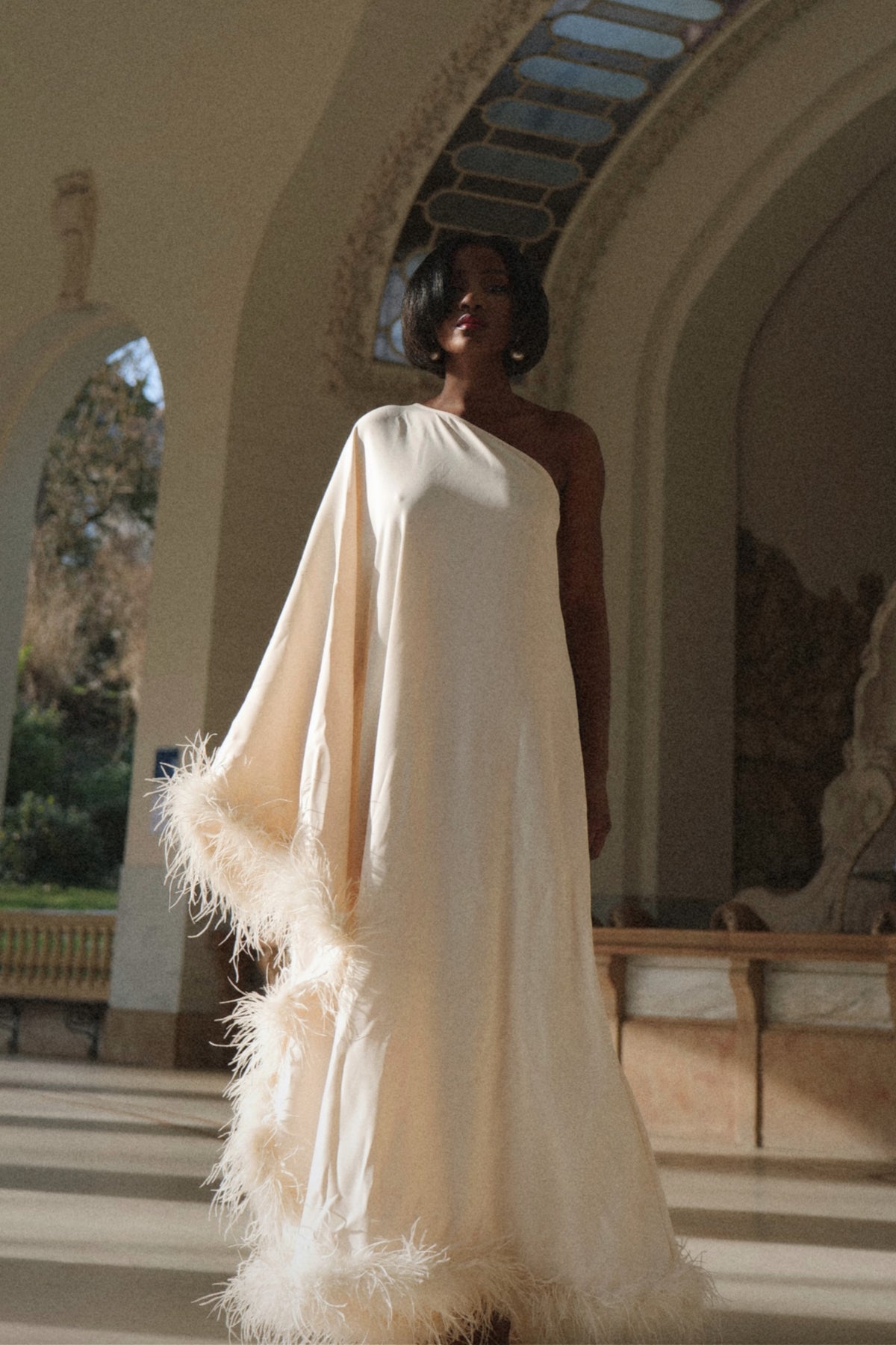 LONG PEARL DRESS WITH BAT SLEEVES