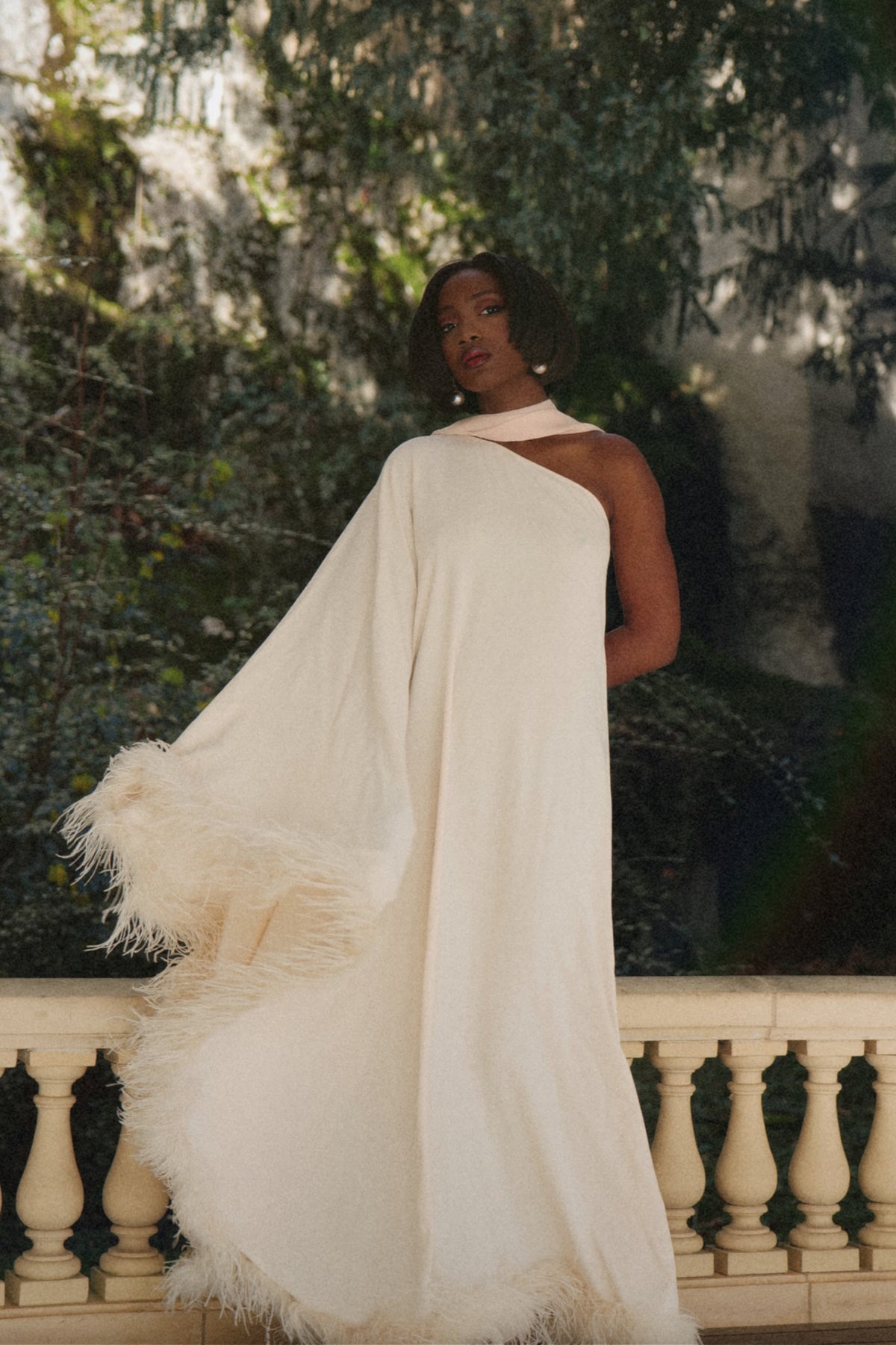 LONG PEARL DRESS WITH BAT SLEEVES