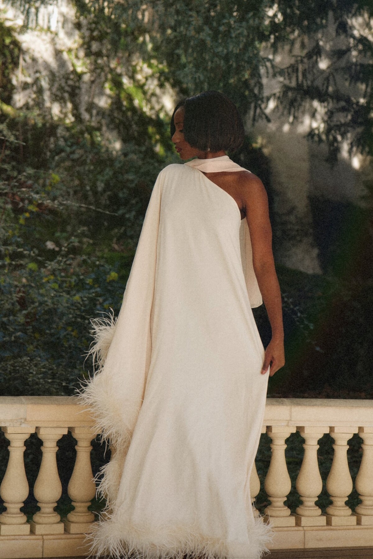 LONG PEARL DRESS WITH BAT SLEEVES