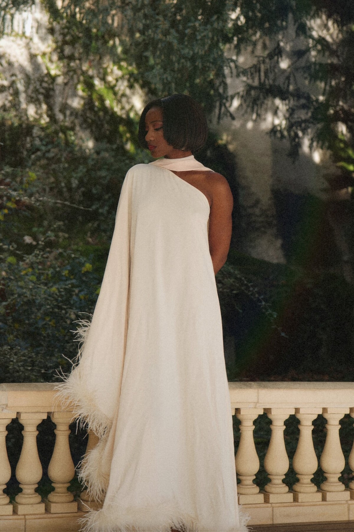 LONG PEARL DRESS WITH BAT SLEEVES