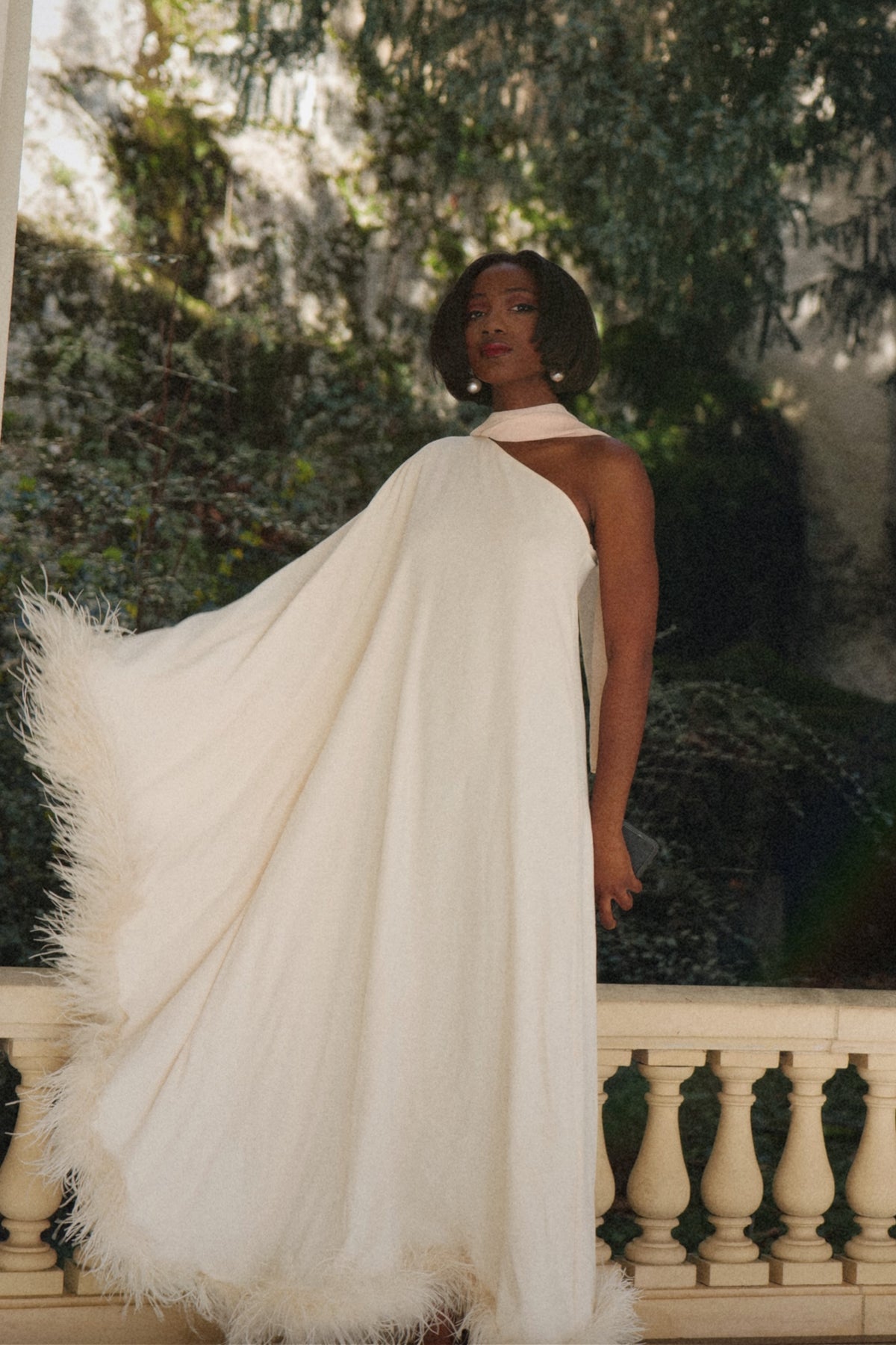 LONG PEARL DRESS WITH BAT SLEEVES
