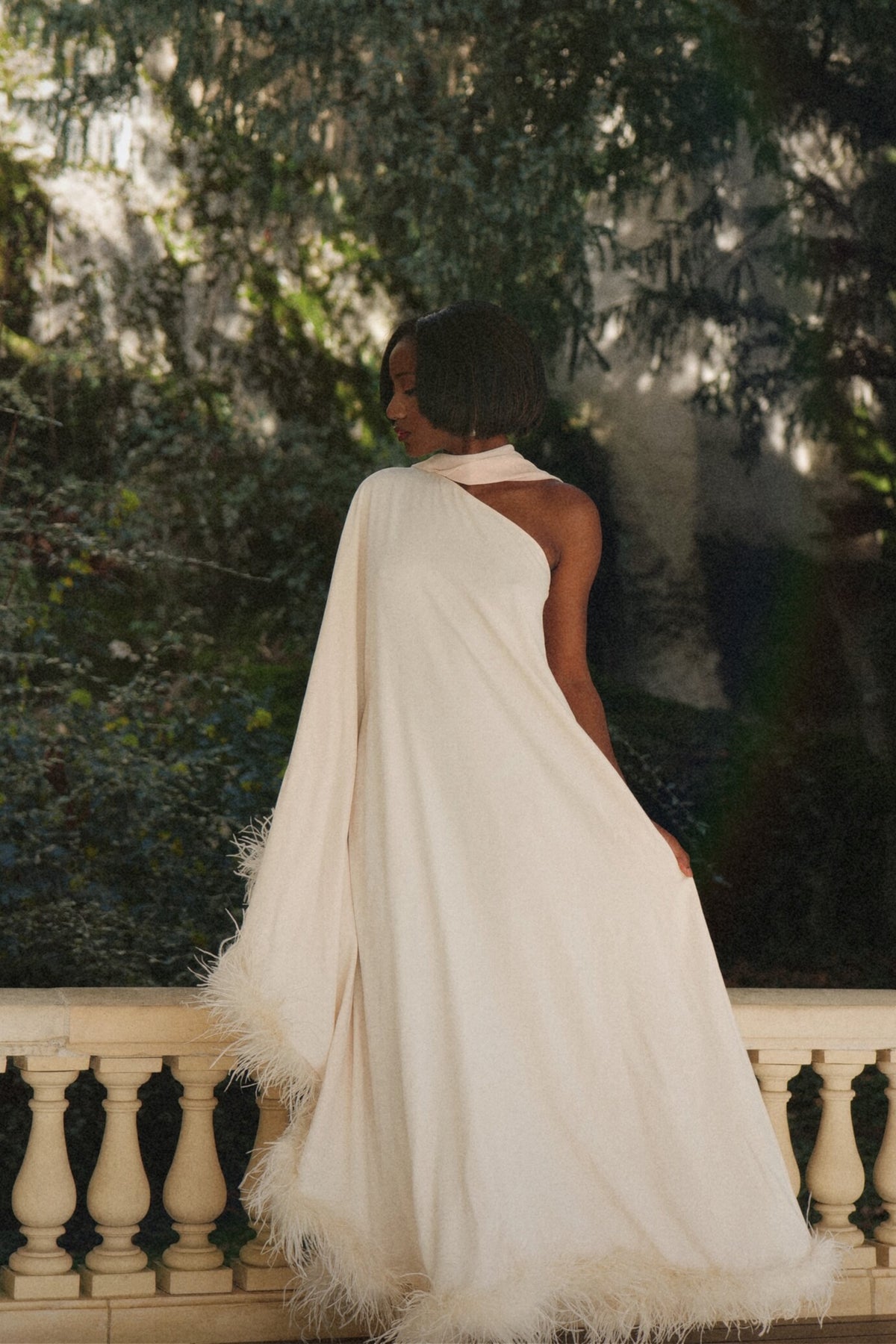 LONG PEARL DRESS WITH BAT SLEEVES