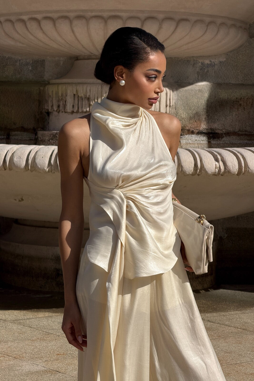 satin halter top dress Fitted Long Satin Halter Slit Dress by Ladivine CH079
