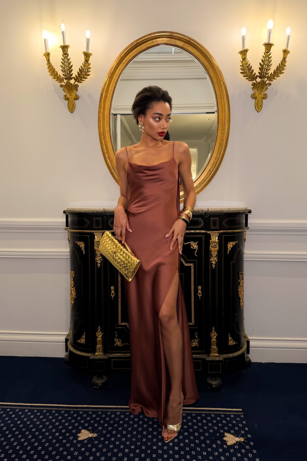 DARK TERRACOTTA DRESS WITH DEEP BACK NECKLINE - KAO DARK TERRACOTTA DRESS WITH DEEP BACK NECKLINE - KAO